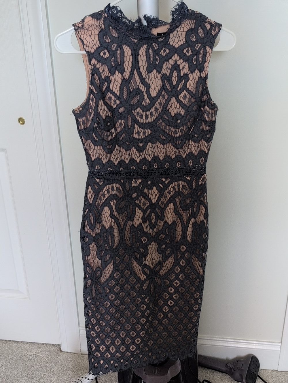 Lulu's Blue Lace Sheath Dress with Nude Lining